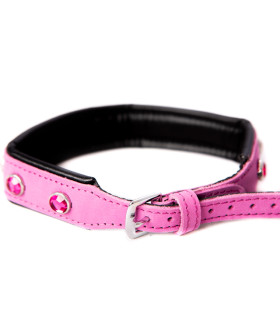 Ошейник кожаный розовый с розовыми камнями Голландия ручная работа - No Taboo