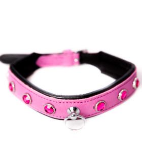 Ошейник кожаный розовый с розовыми камнями Голландия ручная работа - No Taboo