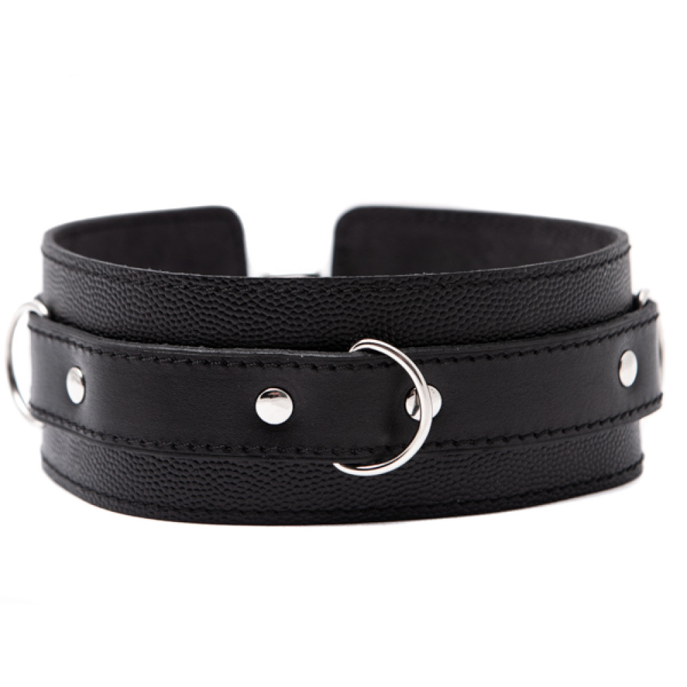 Ошейник черный с тремя колечками для фиксации (30787), zoom