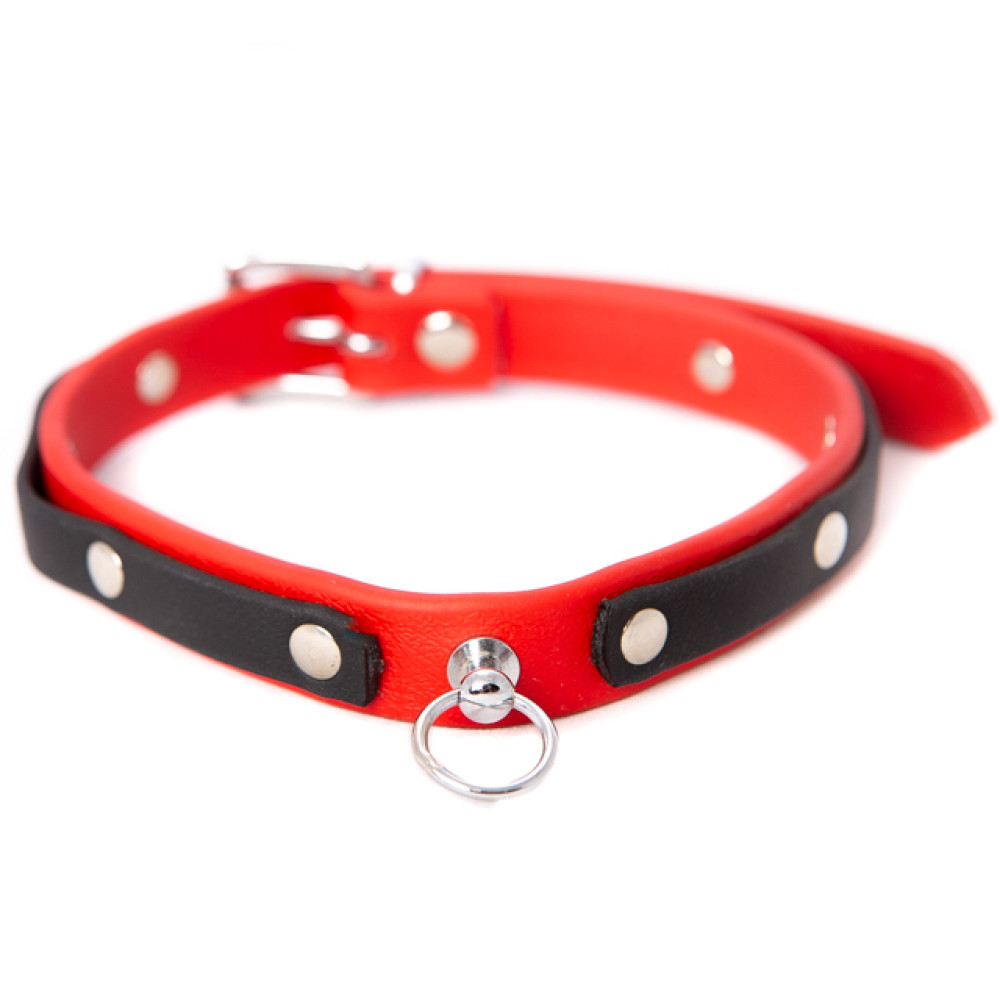 Ошейник с заклепками красно-черный Голландия ручная работа (28558), zoom