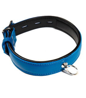 Ошейник кожаный синий Голландия ручная работа - No Taboo