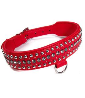 Ошейник кожаный красный с заклепками и камнями Голландия ручная работа - No Taboo