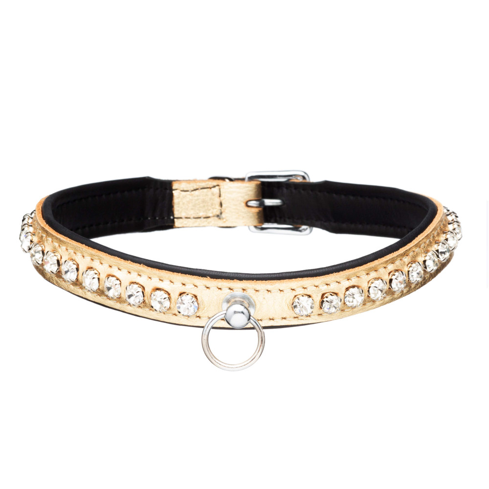 Ошейник золотой кожаный украшенный камнями Голландия ручная работа (35001), zoom