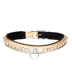 Ошейник золотой кожаный украшенный камнями Голландия ручная работа - No Taboo