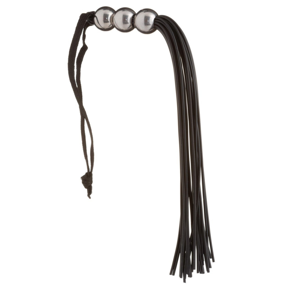 Флоггер с тремя металлическими шарами IDEA SM с плотной лапшой, черный, 19 см (32848), zoom