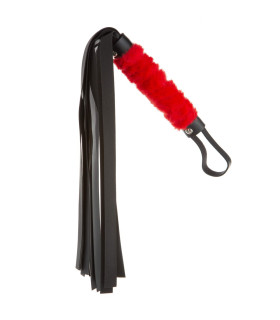 Флоггер (батіг) з хутряною ручкою червоний - No Taboo