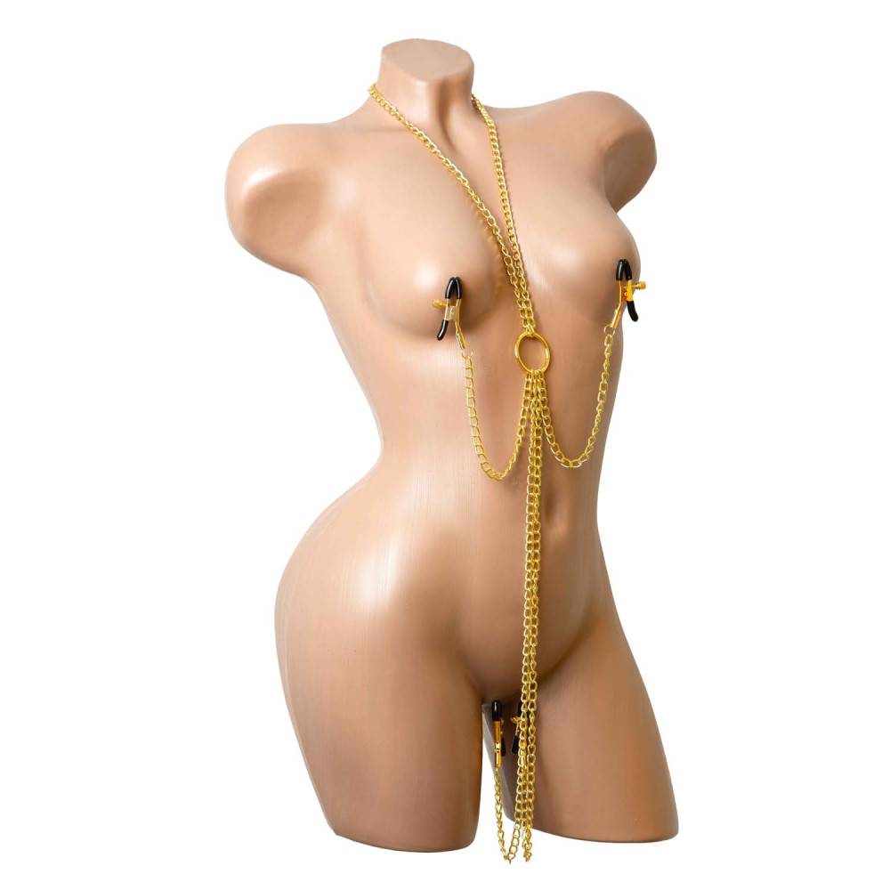 Збруя з ланцюгів з затискачами для сосків і статевих губ NO TABOO (33116), zoom