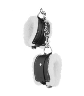 Стильные наручники из искусственной кожи с белым мехом - No Taboo