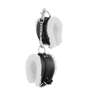 Стильные наручники из искусственной кожи с белым мехом - No Taboo