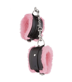 Стильные наручники из искусственной кожи с светло-розовым мехом - No Taboo