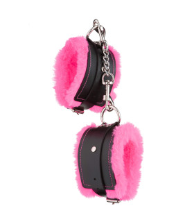 Стильные наручники из искусственной кожи с ярко-розовым мехом - No Taboo
