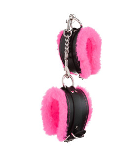 Стильные наручники из искусственной кожи с ярко-розовым мехом - No Taboo