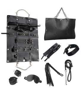 Стильный бондажный набор в сумочке, черный, замкожа - No Taboo