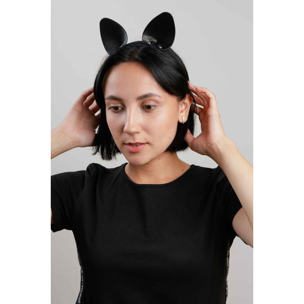 Ушки на обруче кошка, кожа, черные (33103), zoom