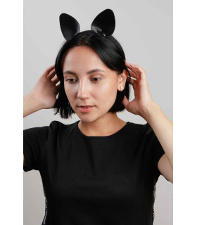 Ушки на обруче кошка, кожа, черные - No Taboo