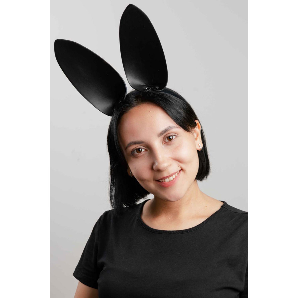 Вушка зайчика на обручі IDEA SM шкіряні, чорні, One Size (33146), zoom