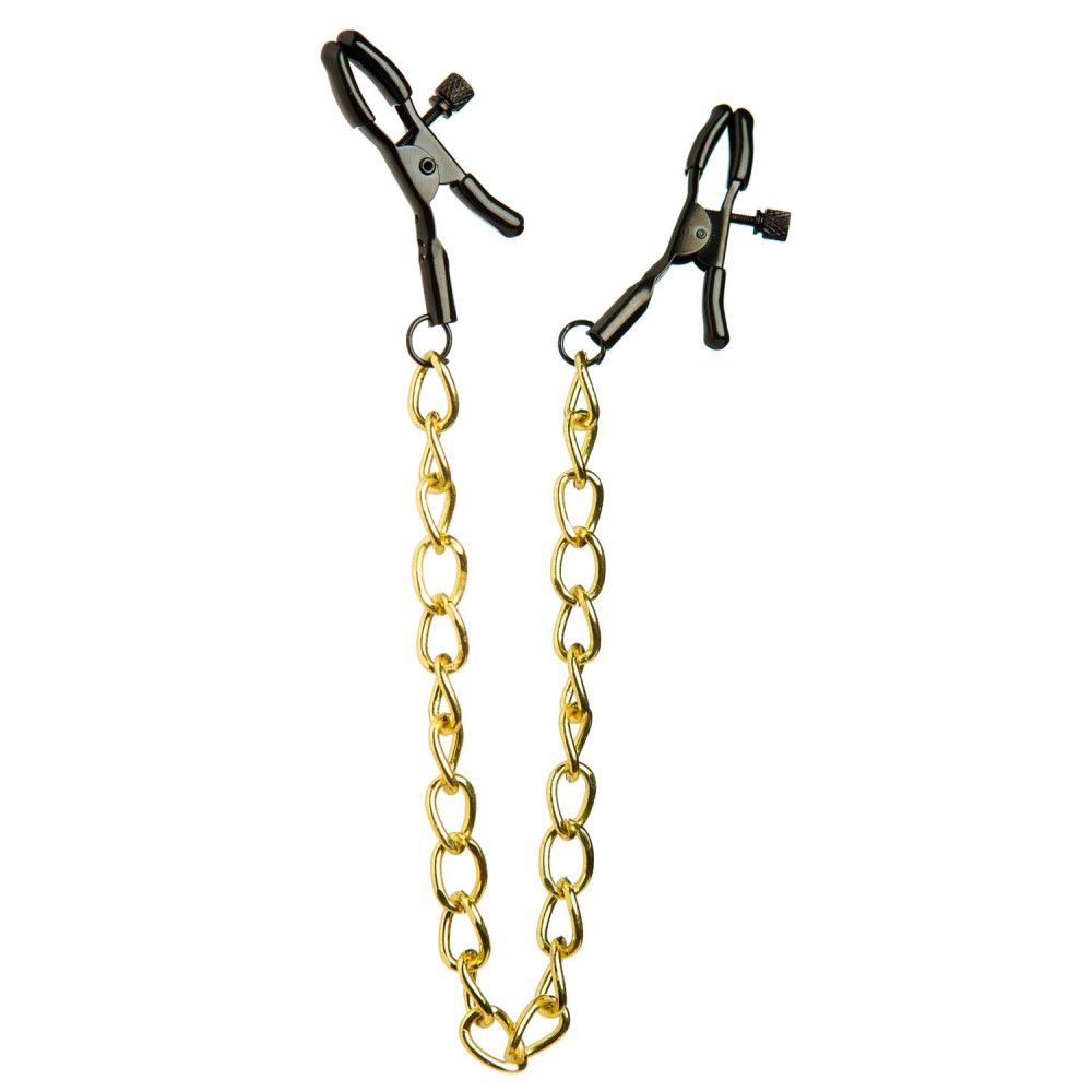 Затискачі чорні на соски ланцюжок 27 см золото NO TABOO (33609), zoom