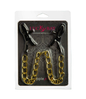 Затискачі чорні на соски ланцюжок 27 см золото NO TABOO - No Taboo