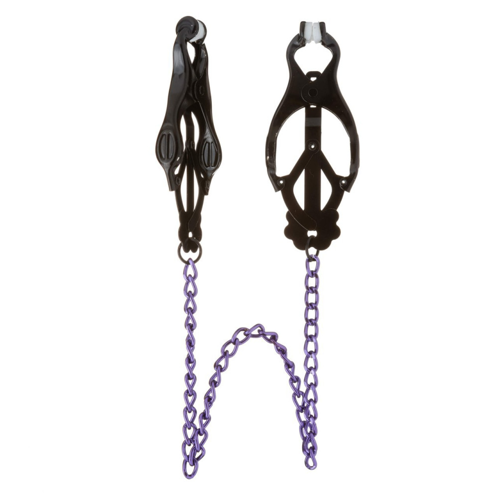Затискачі на соски IDEA SM з фіолетовим ланцюжком, чорні, 27 см (32986), zoom
