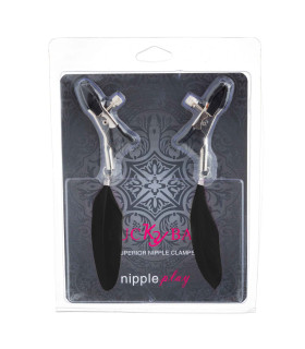 Затискачі на соски з пір'їнками Nipple play чорні NO TABOO - No Taboo