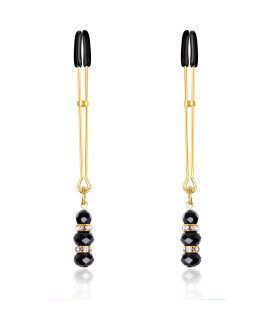 Зажимы на соски в виде пинцетов золотые с камнями и стразами NO TABOO - No Taboo