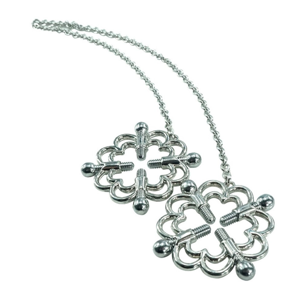 Затискачі на соски гвинтові у формі квітки з ланцюжком NO TABOO (34384), zoom