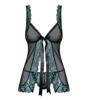 Пеньюар эротичный с кружевом, черный, L/XL - No Taboo