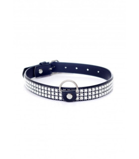 Нашийник зі стразами Fetish Boss Series, екошкіра, чорний - No Taboo