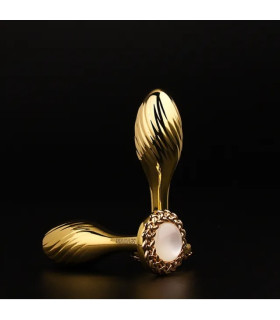 Анальная пробка металлическая золотистая инкрустированная камнем SEVANDA Lockink - No Taboo