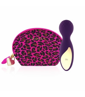 Вибратор мини-микрофон Rianne S Essentials Lovely Leopard Mini Wand в сумочке, фиолетовый, 12 см х 3.5 см - No Taboo