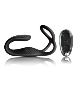 Масажер простати з подвійним кільцем на член і мошонку Rocks Of The Vibef, чорний, 27 х 3.см - No Taboo