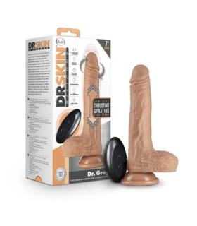 Вибратор с вращением и фрикциями Blush Dr Skin с пультом, на присоске, бежевый, 19.6 х 3.8 см - No Taboo