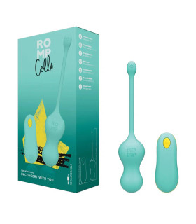 Виброяйцо ROMP Cello с пультом из силикона, бирюзовый, 18.2 см х 3.9 см - No Taboo