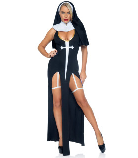 Костюм монашки Leg Avenue, L, Sultry Sinner 3 предмета, черный с белым - No Taboo