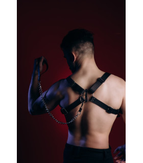 Портупея мужская из натуральной кожи с поводком, черная, Candy Hero One Size - No Taboo