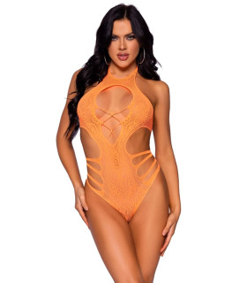 Сексуальное боди Leg Avenue Meet Me in Malibu Lace Bodysuit оранжевого цвета, размер OS - No Taboo