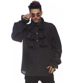 Мужская рубашка Leg Avenue Ruffle Front Shirt, M, с воротником и оборками спереди, черная - No Taboo