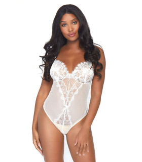 Сексуальное боди Leg Avenue Lace And Mesh, S, из кружева и сеточки, белого цвета - No Taboo
