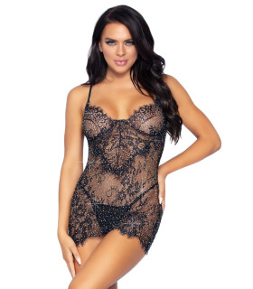  Платье сексуальное со стразами, размер M, Meant To Be Lace Dress от Rhinestone Leg Avenue, черное - No Taboo