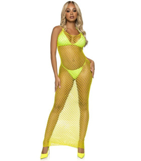Еротична сукня довга у велику сітку Leg Avenue жовта, O/S - No Taboo