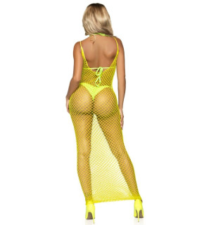 Еротична сукня довга у велику сітку Leg Avenue жовта, O/S - No Taboo