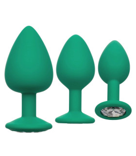 Набор анальных пробок Cheeky Gems 3 размера, зеленые - No Taboo