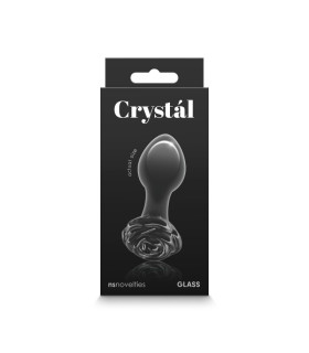 Анальна пробка зі скла, 3.9 см х 8.9 см, Crystal Glass Rose з обмежувачем у формі троянди, чорна - No Taboo