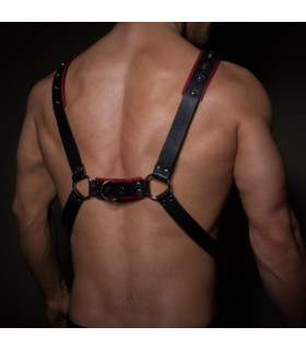 Чоловіча портупея Whips One Size з натуральної шкіри, чорна з червоним - No Taboo