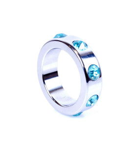 Металлическое кольцо на пенис Boss of Toys Metal Cock Ring with Light Blue Diamonds Medium, 4 см х 5 см - No Taboo