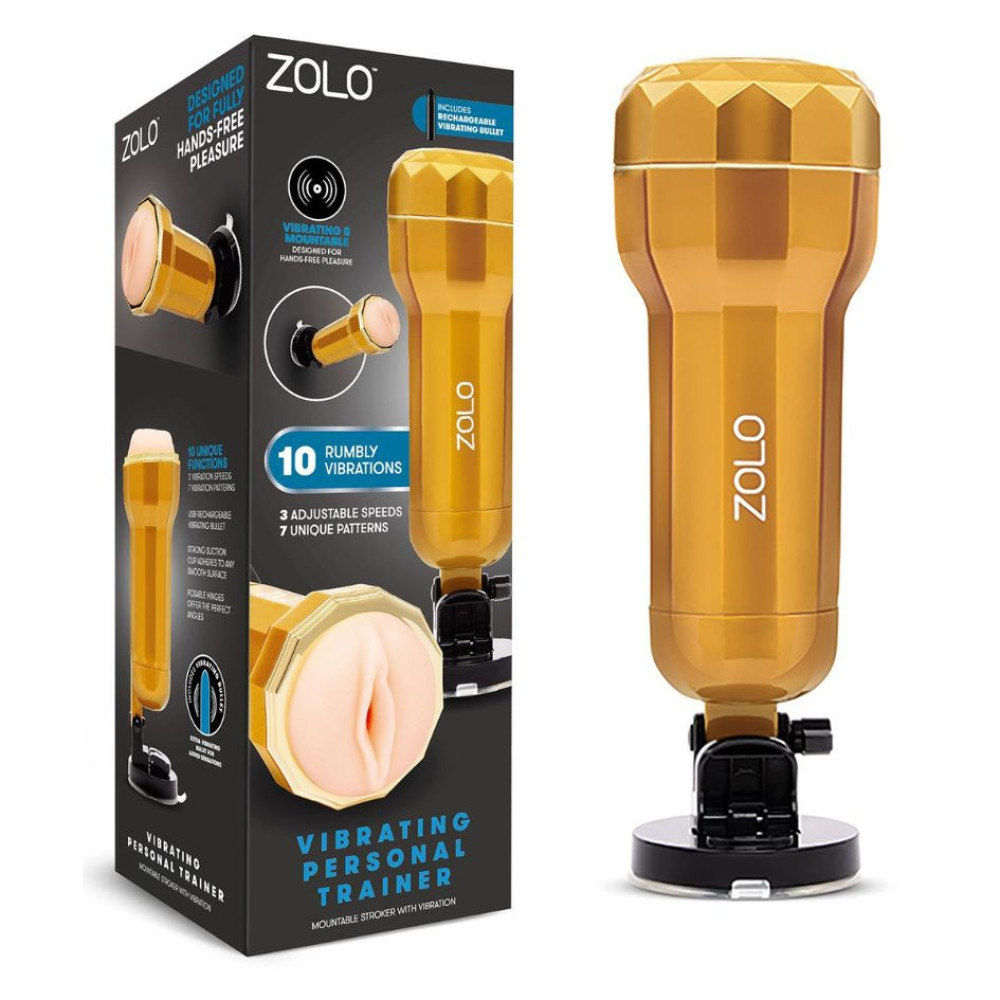 Мастурбатор вагина в колбе на присоске Zolo Vibrating Personal Trainer с вибрацией, 28 х 9 см (332284), zoom