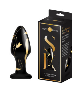 Анальна пробка скляна, 10.1 х 3.4-3.8 см, Secret Kisses Handblown Wide з візерунком, чорна - No Taboo
