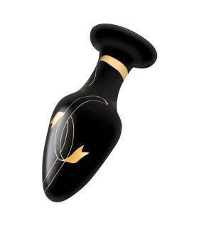 Анальна пробка скляна, 10.1 х 3.4-3.8 см, Secret Kisses Handblown Wide з візерунком, чорна - No Taboo