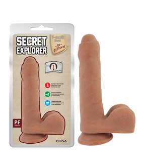 Фалоімітатор з мошонкою на присосці Secret Explorer Latin необрізаний, бежевий, 20 см х 4.2 см - No Taboo