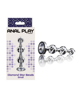 Анальна ялинка S металева зі стразами ToyJoy Anal Play Diamond Star Beads срібна, 10.5 см х 2.5 см - No Taboo